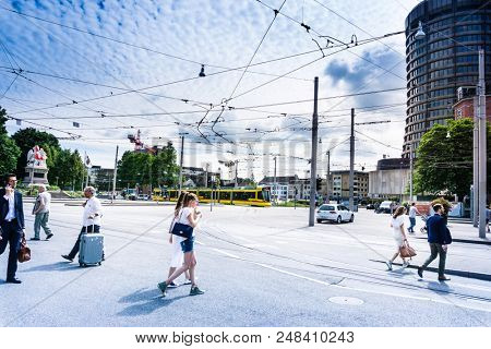 BASEL, SWITZERLAND - June 16, 2017: Tourists on foot Graben Street in Basel,Switzerland