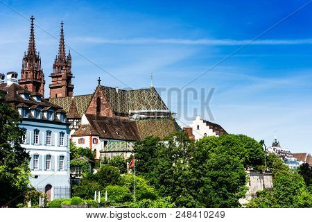 BASEL, SWITZERLAND - June 16, 2017: Street view of Basel cityscape, Switzerland