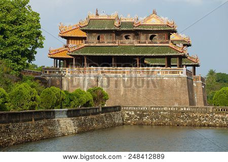The Noonday Gates Of The Forbidden Imperial City. Side View. Hue, Vietnam