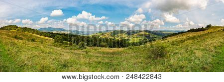 Panorama Of Mountainous Transcarpathia Countryside. Beautiful Autumnal Landscape. Gorgeous Cloudscap