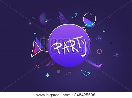 Party Banner With Circular Label. Horizontal Flyer For Holiday Design With Shine Geometric Decorativ