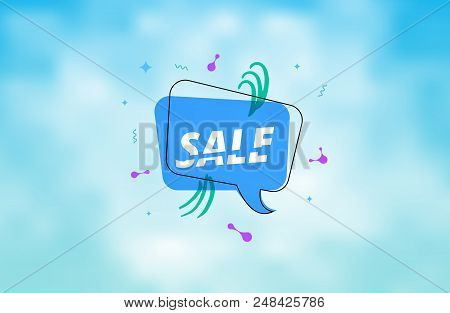 Sale Banner With Speech Bubble And Geometric Abstract Composition. Promotion Card With Cloudy Backgr