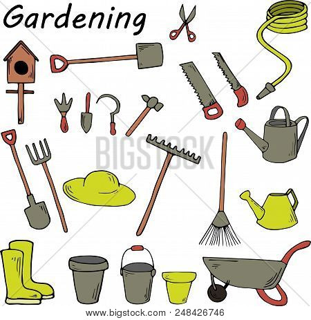Different Garden Tools Isolated On White Background