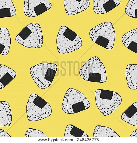 Onigiri (japanese Rice Ball) Background. Seamless Pattern. Asian Snack. Lunch Texture.