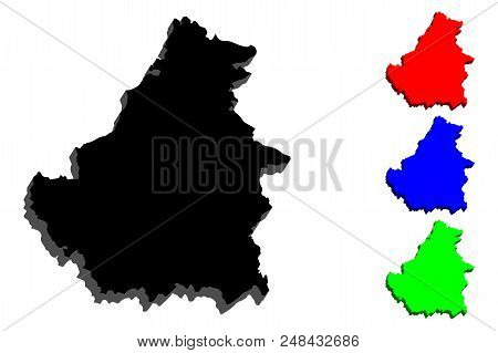 3d Map Of Borneo (pulau Borneo) - Black, Red, Blue And Green - Vector Illustration