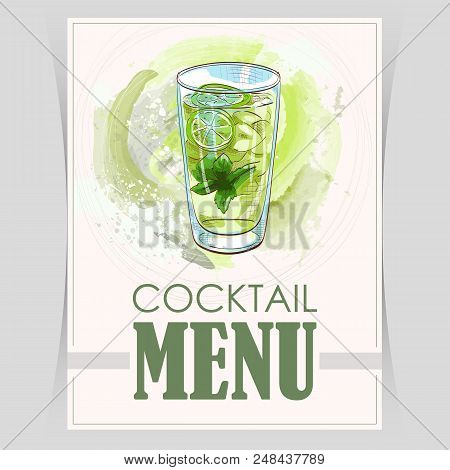 Vector Flyer, Cover Menu With A Mojito Cocktail Image