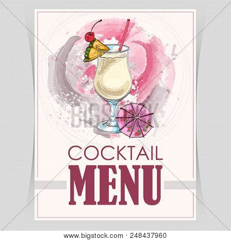Vector Flyer, Cover Menu With A Pina Colada Cocktail Image