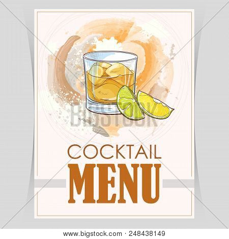 Vector Flyer, Cover Menu With A Rusty Nail Cocktail Image