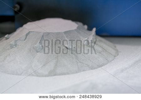 Raising Up Printing Platform With Object Printed On 3d Printer For Metal And Covered Metallic Powder
