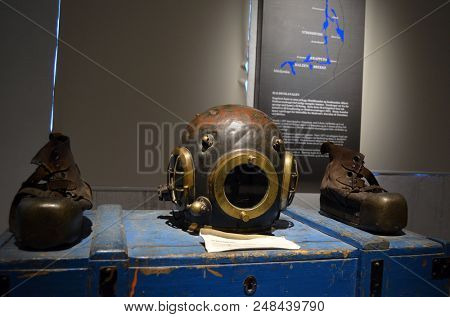 
Diving equipment of the 19th century.Halden Channel Museum.Jyly 2,2018. Orje,Norway