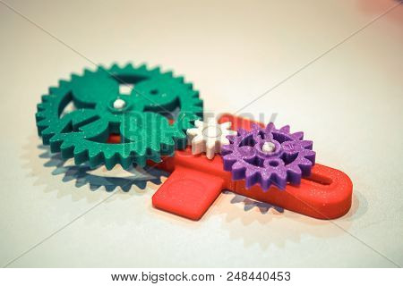 Abstract Object Of Multicolored Printed By 3d Printer On White Background. Fused Deposition Modeling