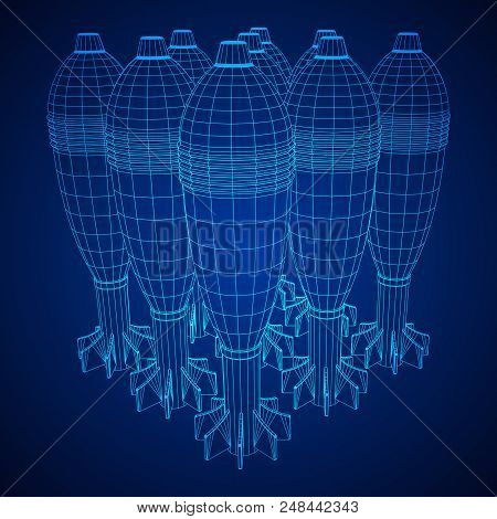 Missile, Nuclear Bomb Or Mortar Mine Wireframe Low Poly Mesh Vector Illustration