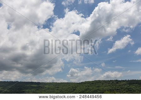 Panoramic Cloudy Sky And Mountain Horizental Line. Beauty In Nature Concept