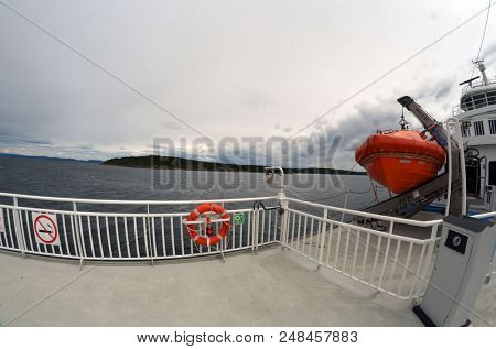The Ferry from Horten to Moss connects Ostfold and Vestfold in Norway.June 21,2018. Kongsberg,Norway