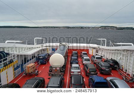 The Ferry from Horten to Moss connects Ostfold and Vestfold in Norway.June 21,2018. Kongsberg,Norway