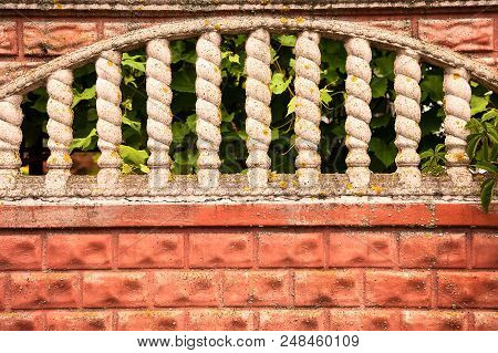 Vintage White Stone Windows In Old Red Brick Wall
