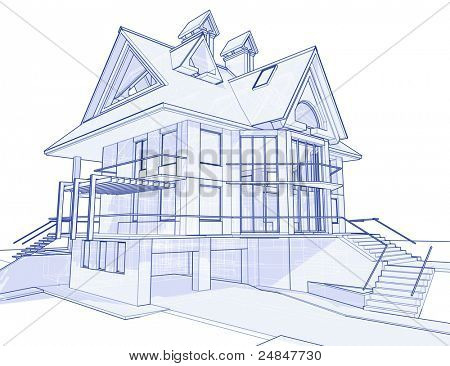 3D casa blueprint: disegno tecnico. Bitmap copiare mio vector ID 17455735