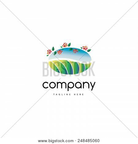 On The Logo Is An Abstract Image Of Coffee Beans In The Form Of A Landscape Of A Coffee Farm.
