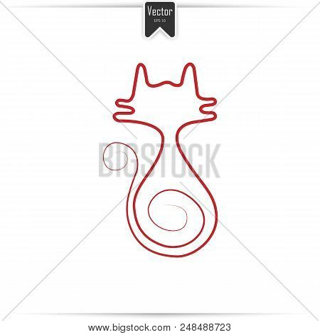 Continuous One Line Drawing Of Cat. Red Line