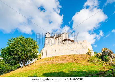 Bobolice, Poland - August 13, 2017: Beautiful White Castle Of Bobolice, Poland