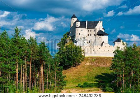 Bobolice, Poland - August 13, 2017: Beautiful White Castle Of Bobolice, Poland