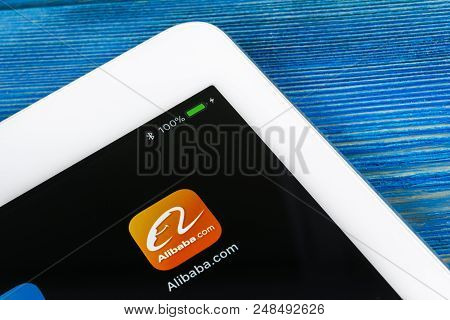 Sankt-petersburg, Russia, July 6, 2018: Alibaba Application Icon On Apple Ipad Pro Smartphone Screen