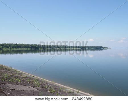 Shore On Landscapes Of Artificial European Goczalkowice Reservoir In Poland With Beauty Clouds On Cl