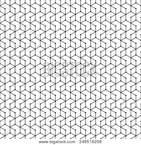 Hexagon Seamless Pattern. Monochrome Geometric Polygon Grid Dotted Hexagonal Geometry Lines Endless 