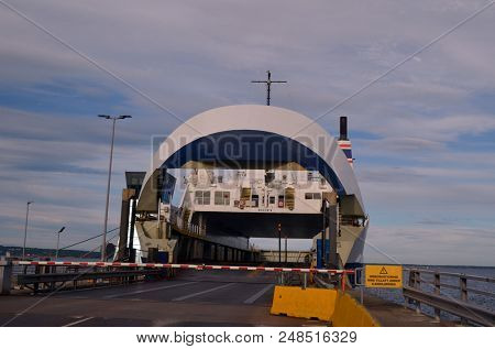 The Ferry from Horten to Moss connects Ostfold and Vestfold in Norway.June 22,2018. Moss,Norway