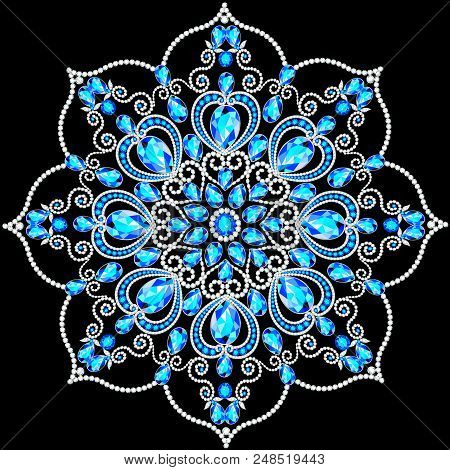 Christmas Snowflake Crystal Precious. Beautiful Jewelry, Medallion, Brooch, Decoration On Neck, Mand