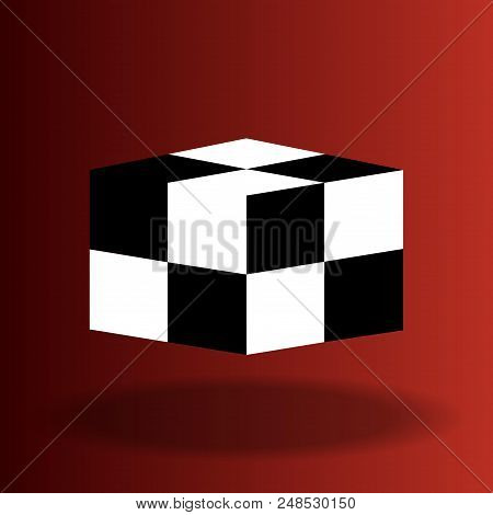 Black And White Cube In Perspective, 3d Effect. Geometric Figure, Squares, Boxes