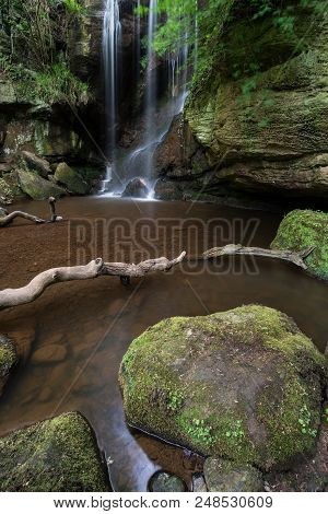 Stunning Waterfall Landscape At Roughting Linn In Northumberland National Park In England