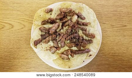 Tacos De Tripitas - Tortillas With Beef Tripe Or Chunchulo / Chunchurria - Typical Dish Of Mexican F