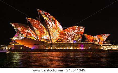 Sydney, Australia - May 27,2016 : The Sydney Opera House Sails Lights Up During Vivid 2016: A Colorf