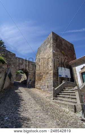 Pinhel, Portugal, June 2017: Gate Of The Walled Enclosure Of Pinhel Castle In The District Of Guarda