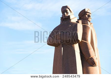 Riga, Latvia - September 22, 2015: Soviet Era Monument For The Latvian Riflemen. It Was A  Formation