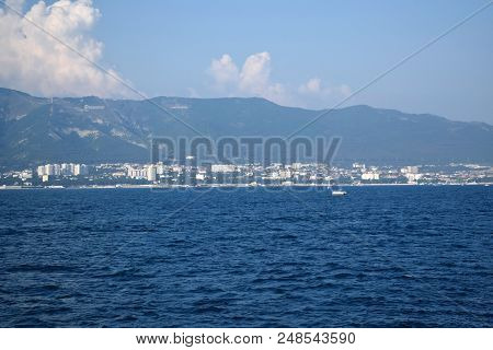 Gelendzhik, Russia - June 27, 2018: The View Of The Town And Markotkh Ridge From The Sea
