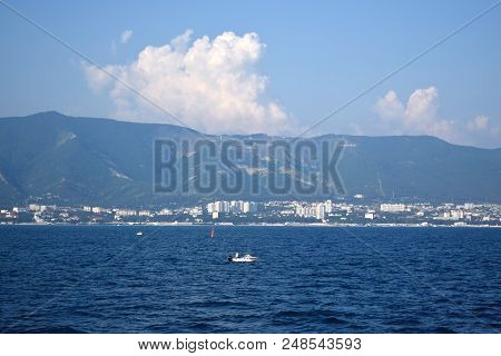 Gelendzhik, Russia - June 27, 2018: The View Of The Town And Markotkh Ridge From The Sea
