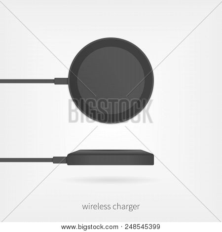 Wireless Charger Flat Illustration. Black Device For Modern Gadget