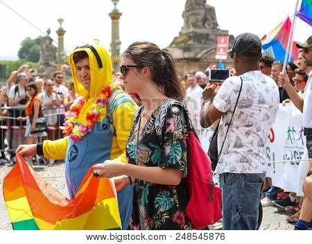 Paris, France-june 30, 2018 : The Participants Of Gay Pride Parade At Concorde Place In Paris, Franc