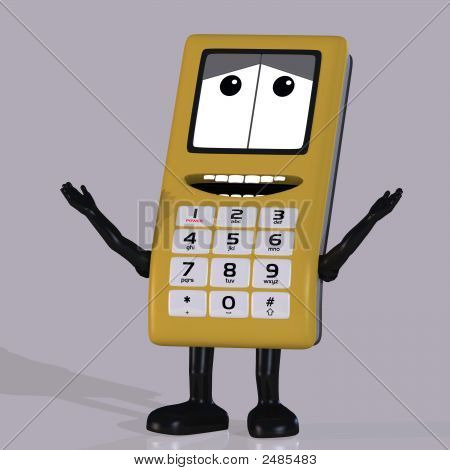 Cartoon Cell Phone With Cute And Funny Emotional Face