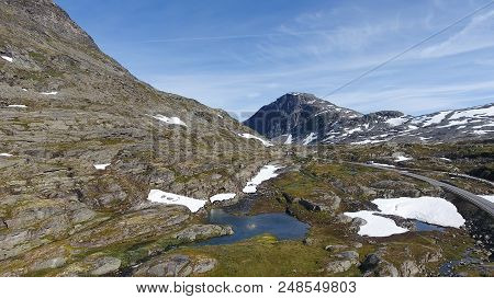 Aerial View Of Mountain And Road To Dalsnibba, Spring Landscape In Norway