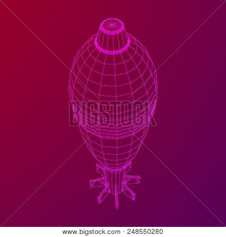 Missile, Nuclear Bomb Or Mortar Mine Wireframe Low Poly Mesh Vector Illustration