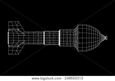 Missile, Nuclear Bomb Or Mortar Mine Wireframe Low Poly Mesh Vector Illustration