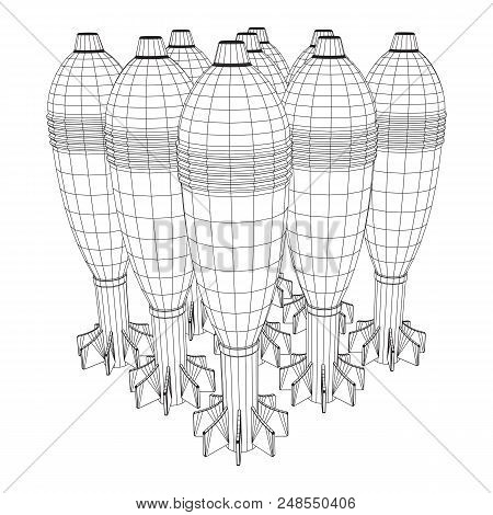 Missile, Nuclear Bomb Or Mortar Mine Wireframe Low Poly Mesh Vector Illustration