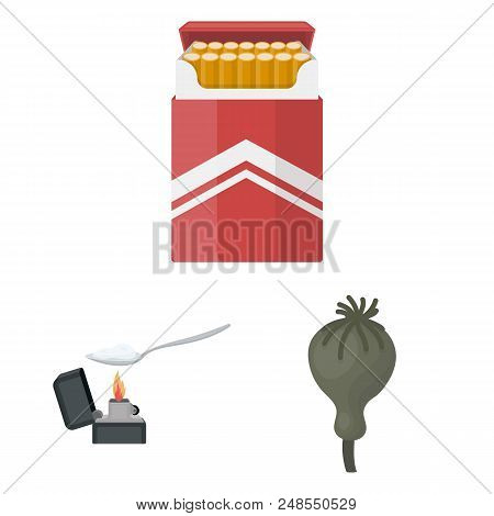 Drug Addiction And Attributes Cartoon Icons In Set Collection For Design. Addict And Drug Vector Sym