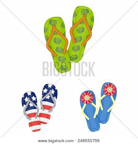 Flip-flops Cartoon Icons In Set Collection For Design. Beach Shoes Vector Symbol Stock  Illustration