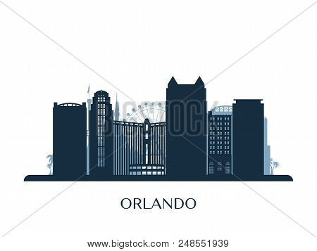 Orlando Skyline, Monochrome Silhouette. Design Vector Illustration.