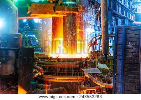 Working Electroarc Furnace At The Metallurgical Plant Workshop