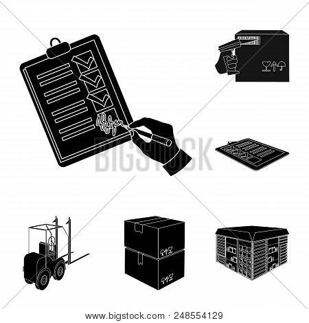 Logistics And Delivery Black Icons In Set Collection For Design. Transport And Equipment Isometric V